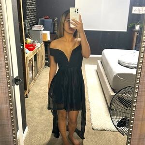 Black asymmetric dress.